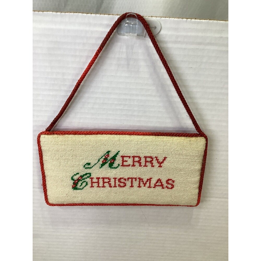 Vintage Needle Point Merry Christmas Hanging , Peking 1992